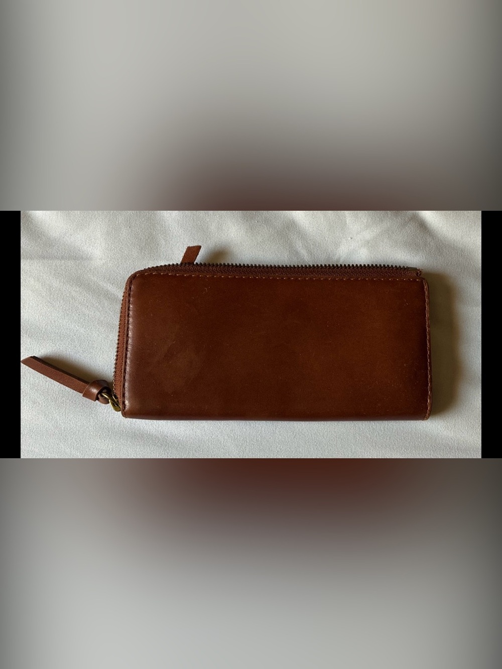 MADEWELL THE ESSENTIAL CONTINENTAL SLIM ZIP WALLET BROWN LEATHER EUC MSRP $120